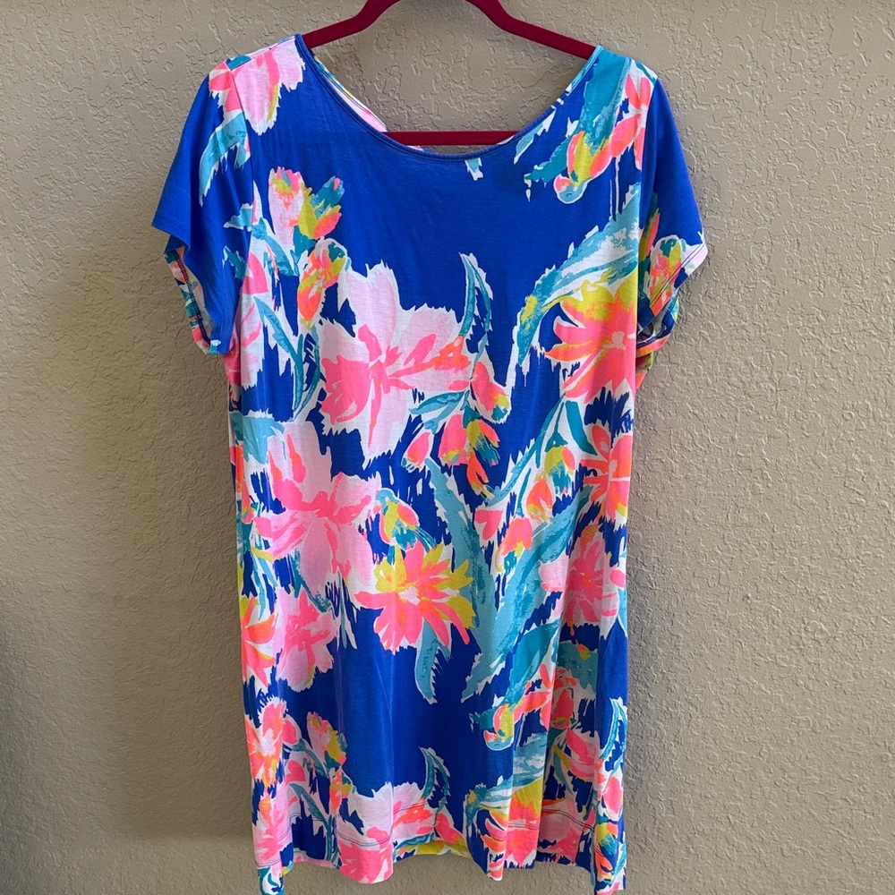 Lilly Pulitzer Blue Floral Shift Dress with Pink, Green & Yellow Accents